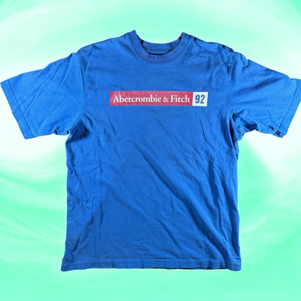 Vintage Abercrombie &‎ Fitch T-Shirt Men's Small Blue Box Logo 92 Distressed Y2K